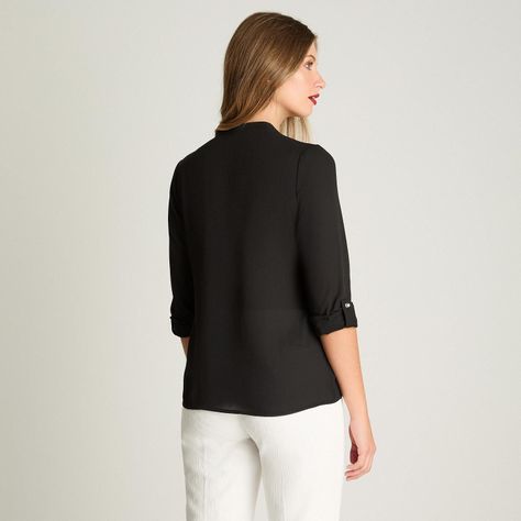 Blusa Escote V Manga Larga Con Botones Dorados Negro-1