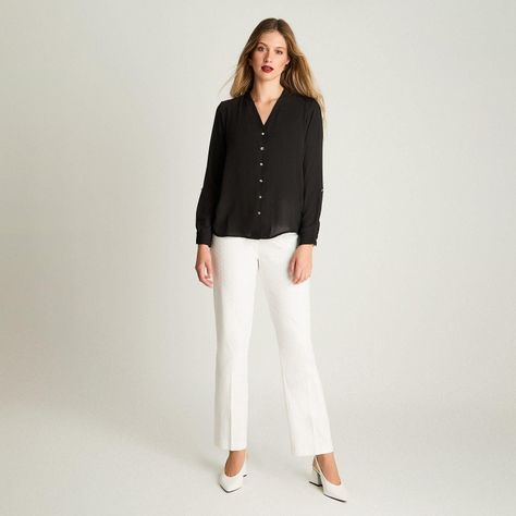 Blusa Escote V Manga Larga Con Botones Dorados Negro-2