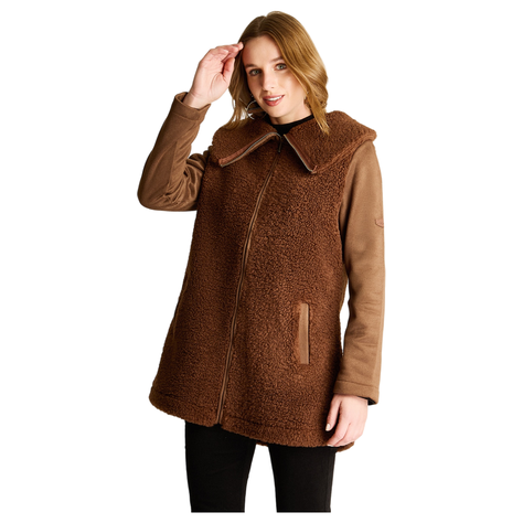 Polerón Sherpa Con Mangas En Suede Y Cuello Alto Café-4