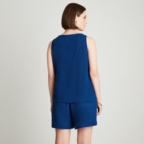 Blusa Azul Sin Manga Cuello Redondo-1