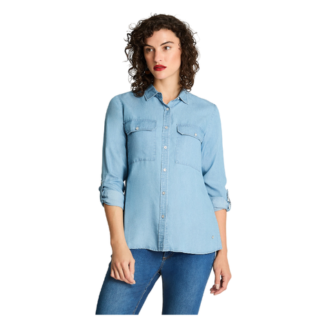 Blusa Manga Larga Lyocell Denim Celeste-0