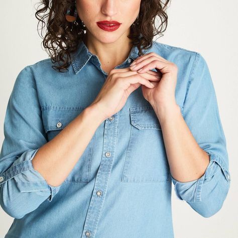 Blusa Manga Larga Lyocell Denim Celeste-2