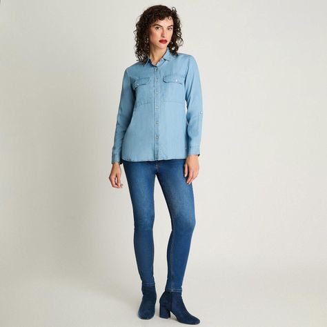 Blusa Manga Larga Lyocell Denim Celeste-3