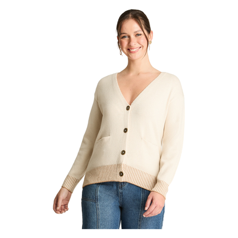Cardigan Manga Larga Detalles De Lurex Beige-0