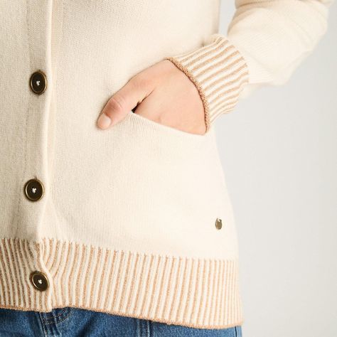 Cardigan Manga Larga Detalles De Lurex Beige-2