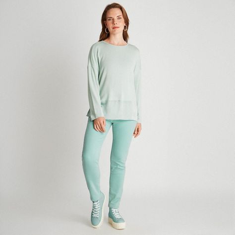 Polera Camant Tejida Mix Fabric Con Satín Menta-4