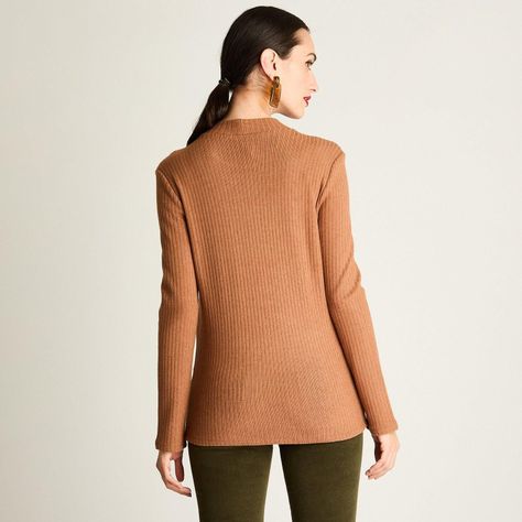 Polera Rib Manga Larga Cuello Mock Camel-1