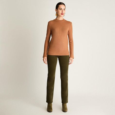 Polera Rib Manga Larga Cuello Mock Camel-3