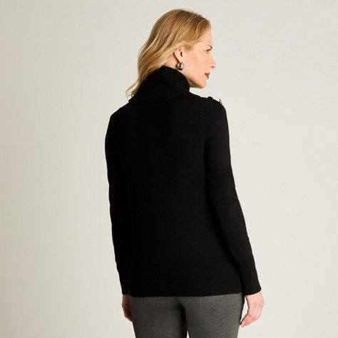 Sweater Manga Larga Cuello Alto Con Tachas Negro-0