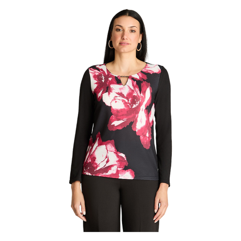 Polera Manga Larga Lanialla Escote Redondo Estampada Negro-0