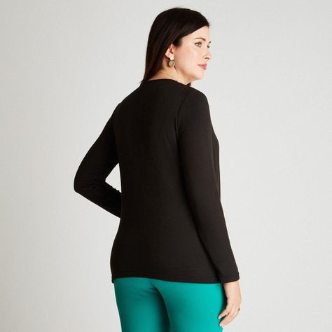 Polera Camant Negro Manga Larga Cuello V-1