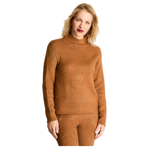Sweater Manga Larga Cuello Mock Melange Camel-0