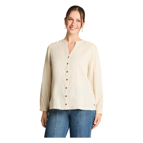 Blusa Manga Larga Aplicaciones Macrame Beige-0