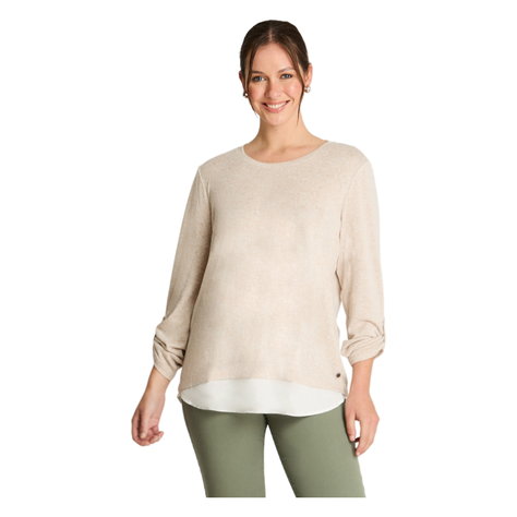Polera Manga Larga Lanilla Melange Con Aplicación Beige-0