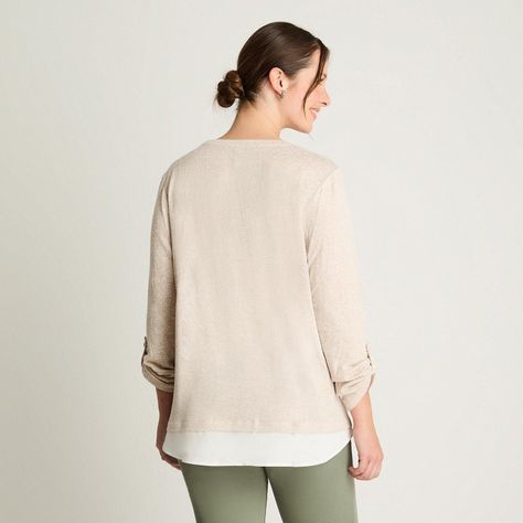Polera Manga Larga Lanilla Melange Con Aplicación Beige-1