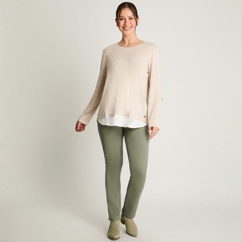 Polera Manga Larga Lanilla Melange Con Aplicación Beige-3
