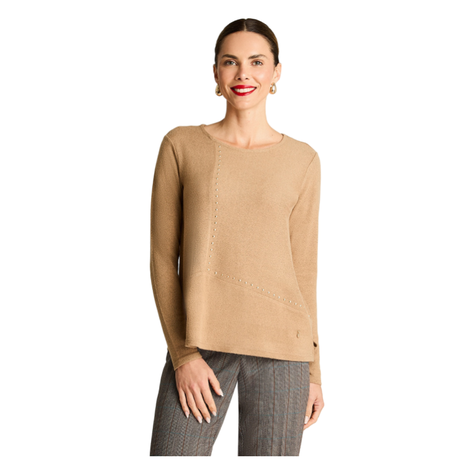 Polera Manga Larga De Lanilla Escote Redondo Con Aplicación De Tachas Camel-0