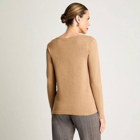 Polera Manga Larga De Lanilla Escote Redondo Con Aplicación De Tachas Camel-1