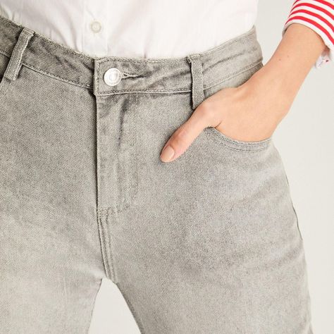 Jeans Mom Con Bastilla Doblada Gris-1