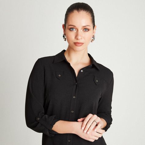 Blusa Negro Manga Larga Cuello Camisero-2