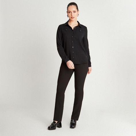 Blusa Negro Manga Larga Cuello Camisero-3