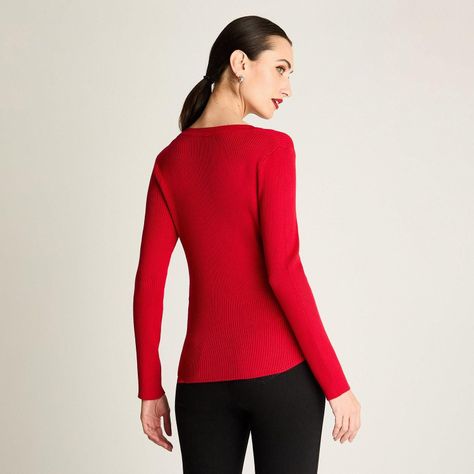 Sweater Manga Larga Escote Redondo Liso Rojo-0