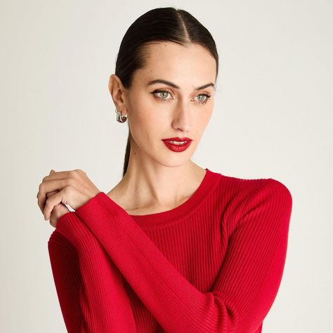 Sweater Manga Larga Escote Redondo Liso Rojo-1