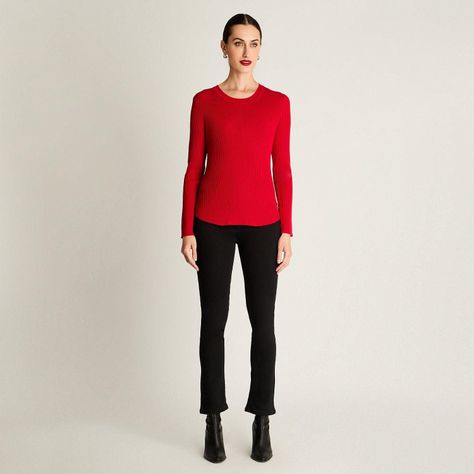 Sweater Manga Larga Escote Redondo Liso Rojo-2