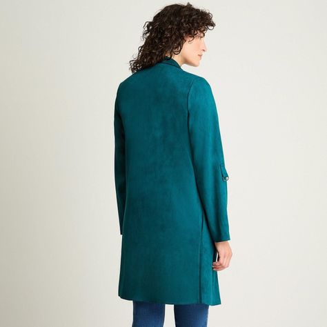 Chaqueta Tipo Tapado De Suede Manga Roll Up Petróleo-1