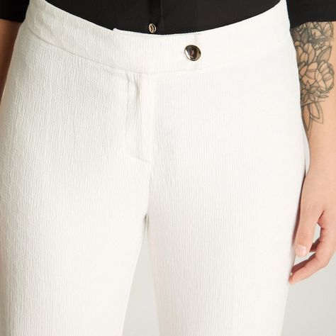 Pantalón Recto Con Boton A La Vista Crudo-2