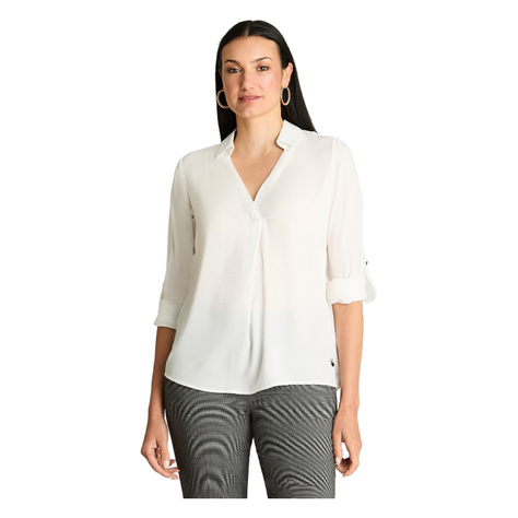 Blusa Manga Larga Satin Cuello Camisero Crudo-0