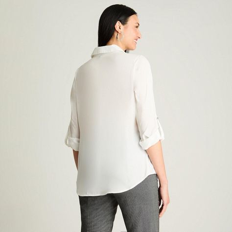 Blusa Manga Larga Satin Cuello Camisero Crudo-1