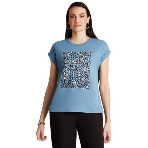 Polera azul Manga Corta Print Y Detalle En Espalda-0