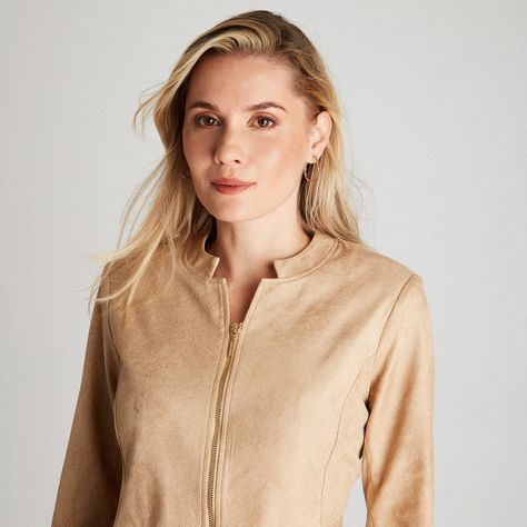 Casaca Beige Manga Larga Cuello Mao-2