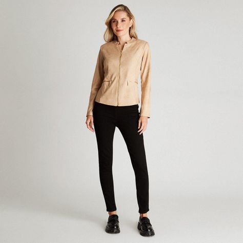 Casaca Beige Manga Larga Cuello Mao-3