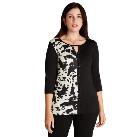 Polera Negro Manga 3,4 Estampado Cuello Redondo-0