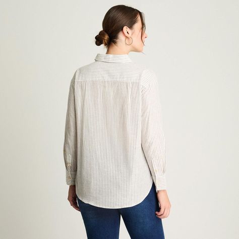 Blusa Manga Larga Rayada Con Lurex Beige-1