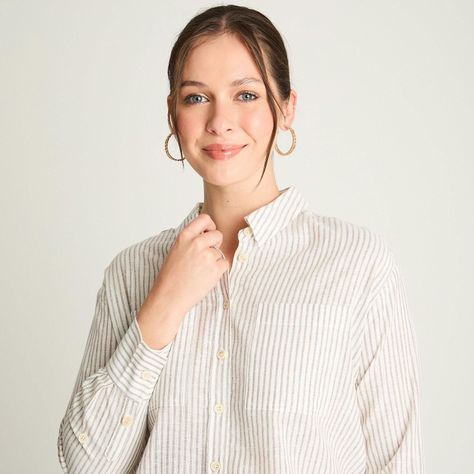 Blusa Manga Larga Rayada Con Lurex Beige-2