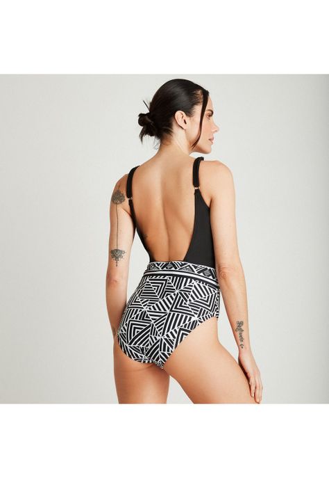 Traje De Baño 1 Pieza Con Print En Parte Inferior Negro-1
