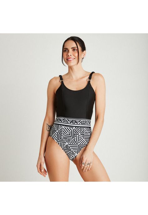 Traje De Baño 1 Pieza Con Print En Parte Inferior Negro-3