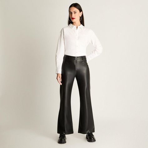 Pantalón Wide Leg Bolsillos Y Cierre Metalico Negro-2
