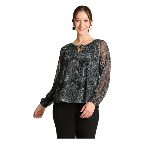 Polera Manga Larga Mesh Print Negro-0