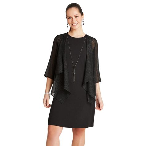 Vestido Negro Manga 3,4 Cuello Redondo-0