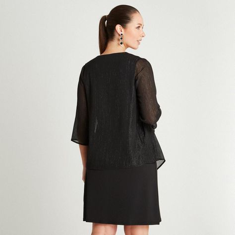 Vestido Negro Manga 3,4 Cuello Redondo-1