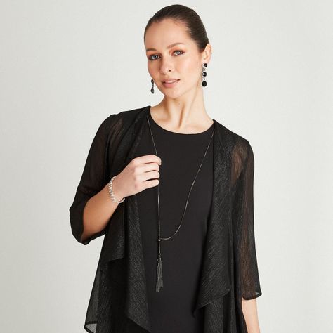 Vestido Negro Manga 3,4 Cuello Redondo-2