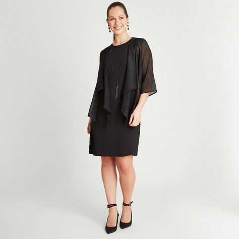 Vestido Negro Manga 3,4 Cuello Redondo-3
