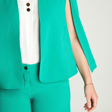 Blazer Verde Manga Larga Sin Cuello-2