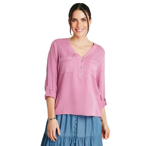 Blusa Lila Manga Larga Cuello V-0