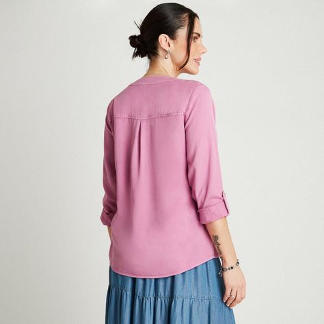 Blusa Lila Manga Larga Cuello V-1