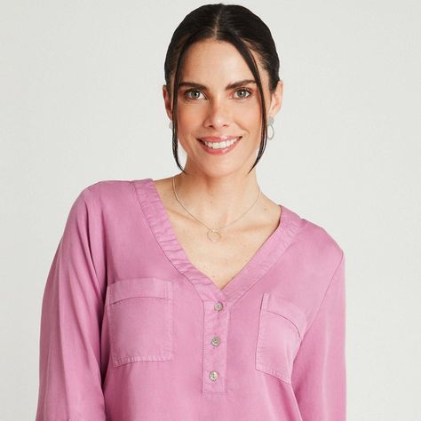 Blusa Lila Manga Larga Cuello V-2